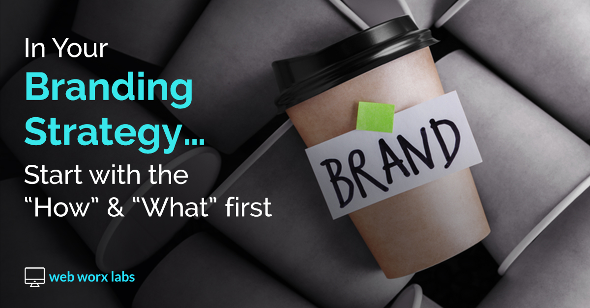 Branding Strategy - Starting With the Why - blog banner with Brand written on cup - Web Worx Labs